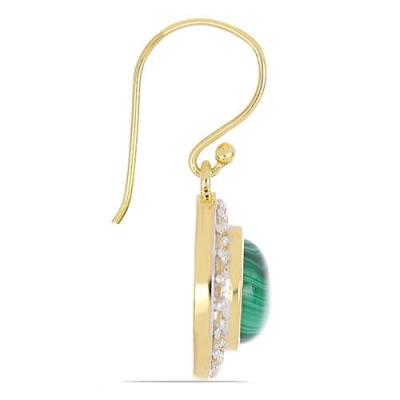 BUY 925 SILVER GOLD PLATED NATURAL MALACHITE GEMSTONE HALO EARRINGS